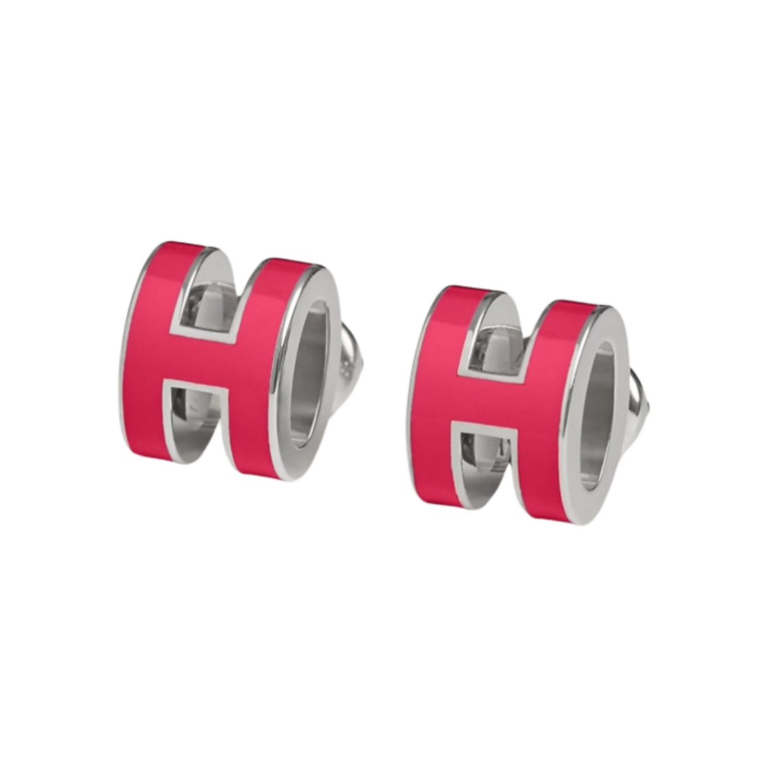 H608002FPB3 (W) Hermes Mini Pop H Earrings Palladium & Rose Mexico