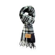 MUCENT Signature Muffler Brown Leather Patch Short Black Check