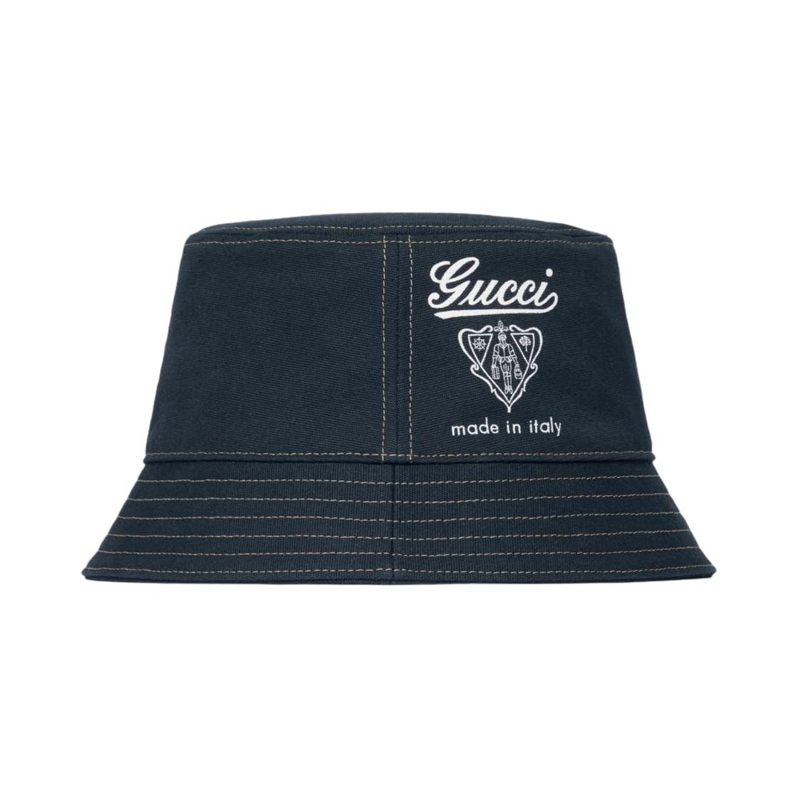 813457-4HBE0-4000 Gucci Printed Cotton Canvas Bucket Hat Dark Blue
