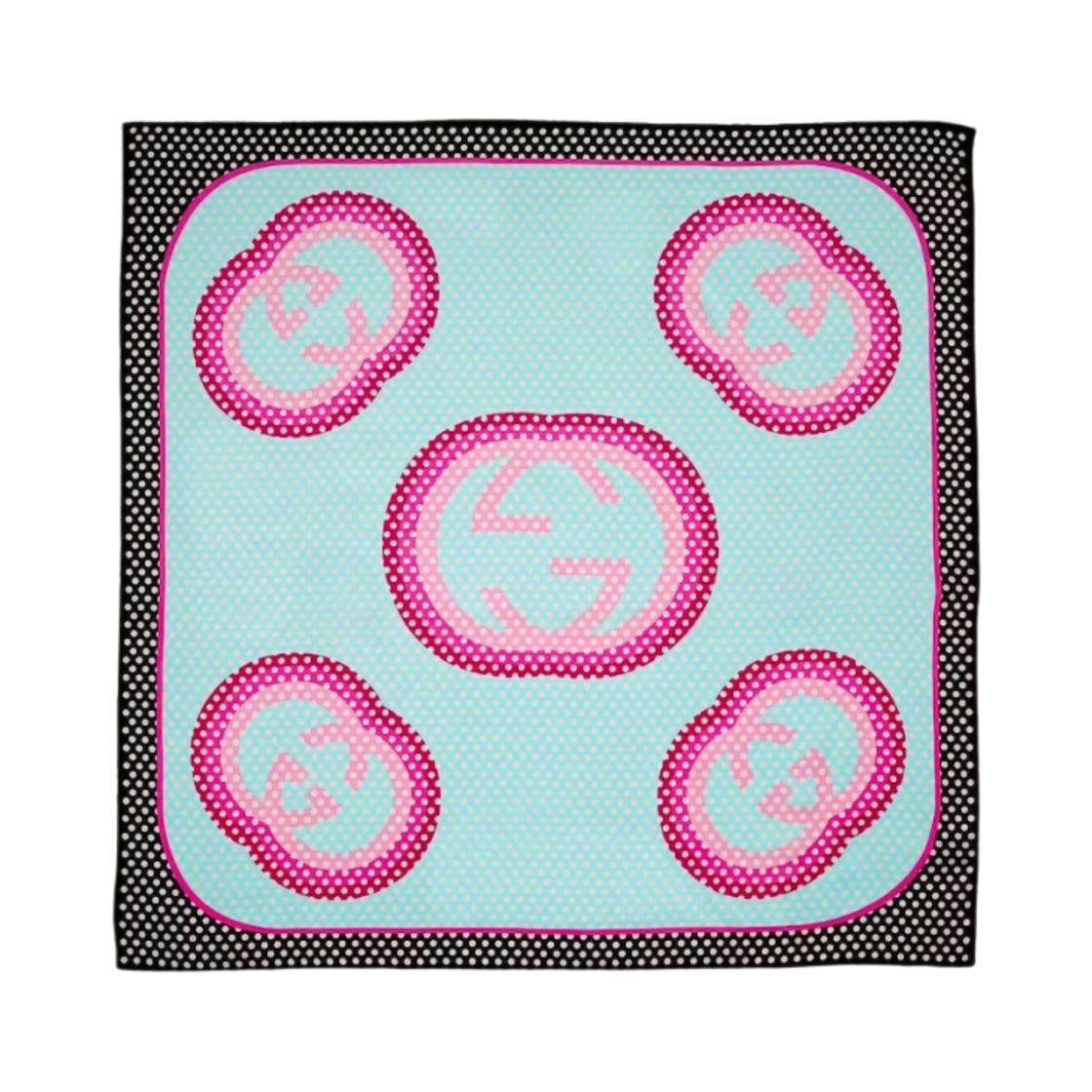 (W) 구찌 인터로킹 G 폴카 닷 프린트 실크 스카프 민트 그린 핑크((W) Gucci Interlocking G Polka Dot Print Silk Scarf Mint Green Pink) - 1