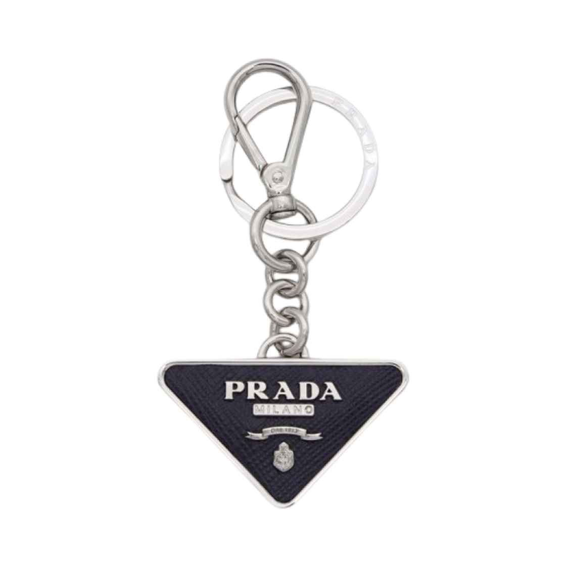프라다 사피아노 레더 트라이앵글 로고 키링 발틱 블루(Prada Saffiano Leather Triangle Logo Keyring Baltic Blue)