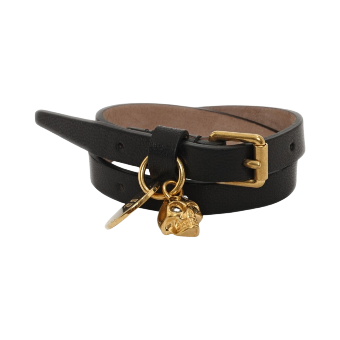 (W) 알렉산더 맥퀸 레더 더블 랩 스컬 브레이슬릿 블랙((W) Alexander McQueen Leather Double Wrap Skull Bracelet Black) - 1