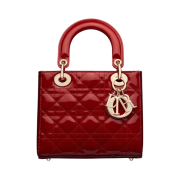 Dior Small Lady Bag Patent Cannage Calfskin Cherry Red Pale Gold