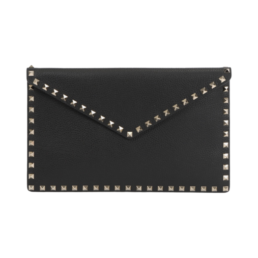 Valentino Rockstud Grainy Calfskin Envelope Pouch Black