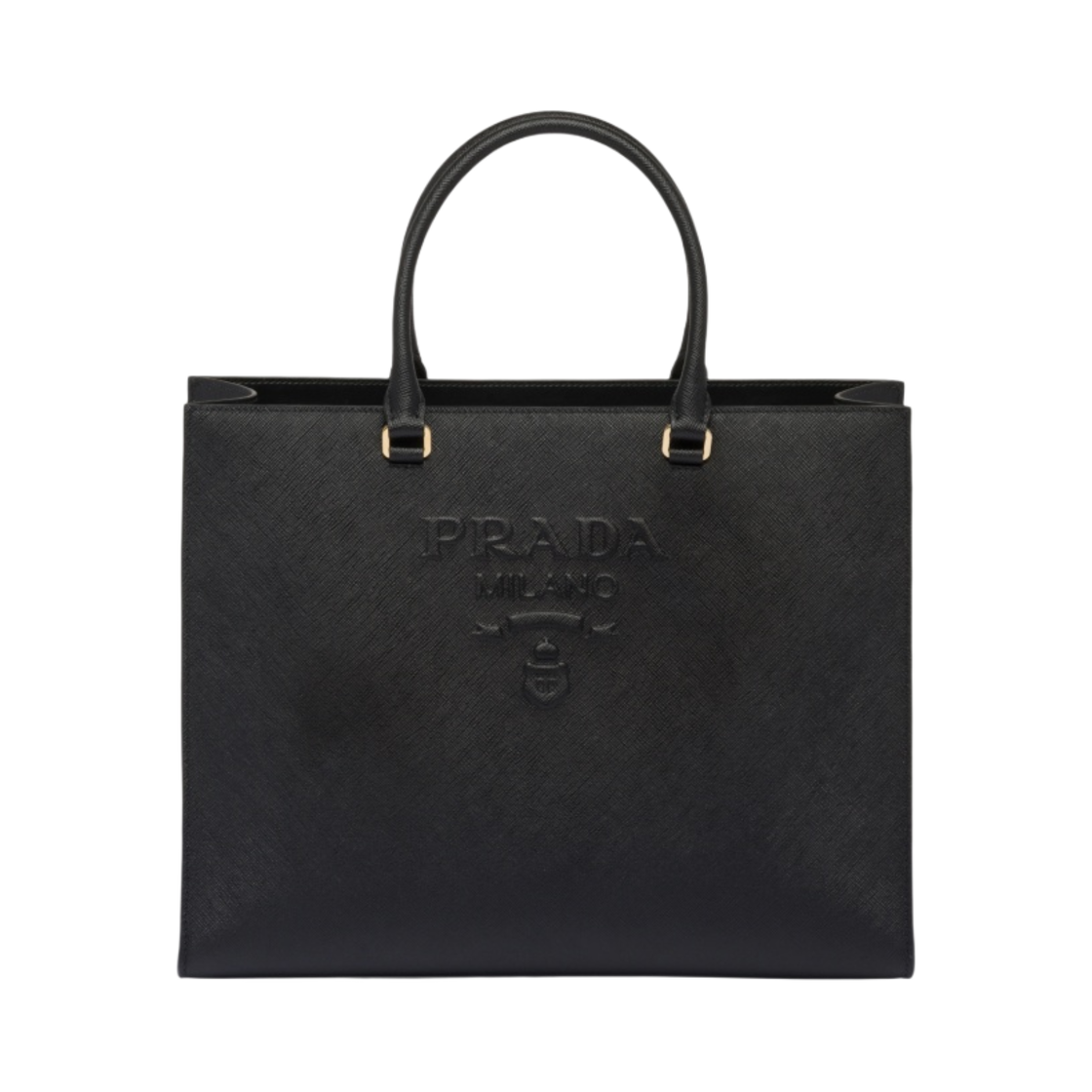프라다 엠보스 로고 사피아노 레더 라지 핸드백 블랙(Prada Embossed Logo Saffiano Leather Large Handbag Black) - 1