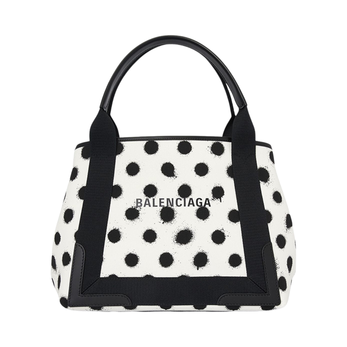 3399332101Y9069 Balenciaga Navy Small Cabas Sprayed Polka Dots Printed White Black