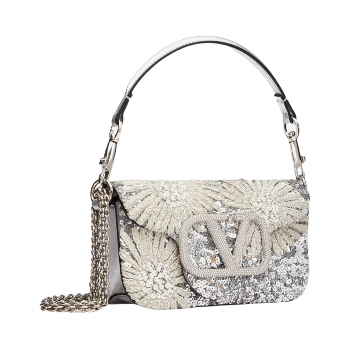 발렌티노 플로럴 모티프 자수 로코 스몰 숄더백 실버(Valentino Loco Small Shoulder Bag With Floral Motif Embrioidery Silver) - 2