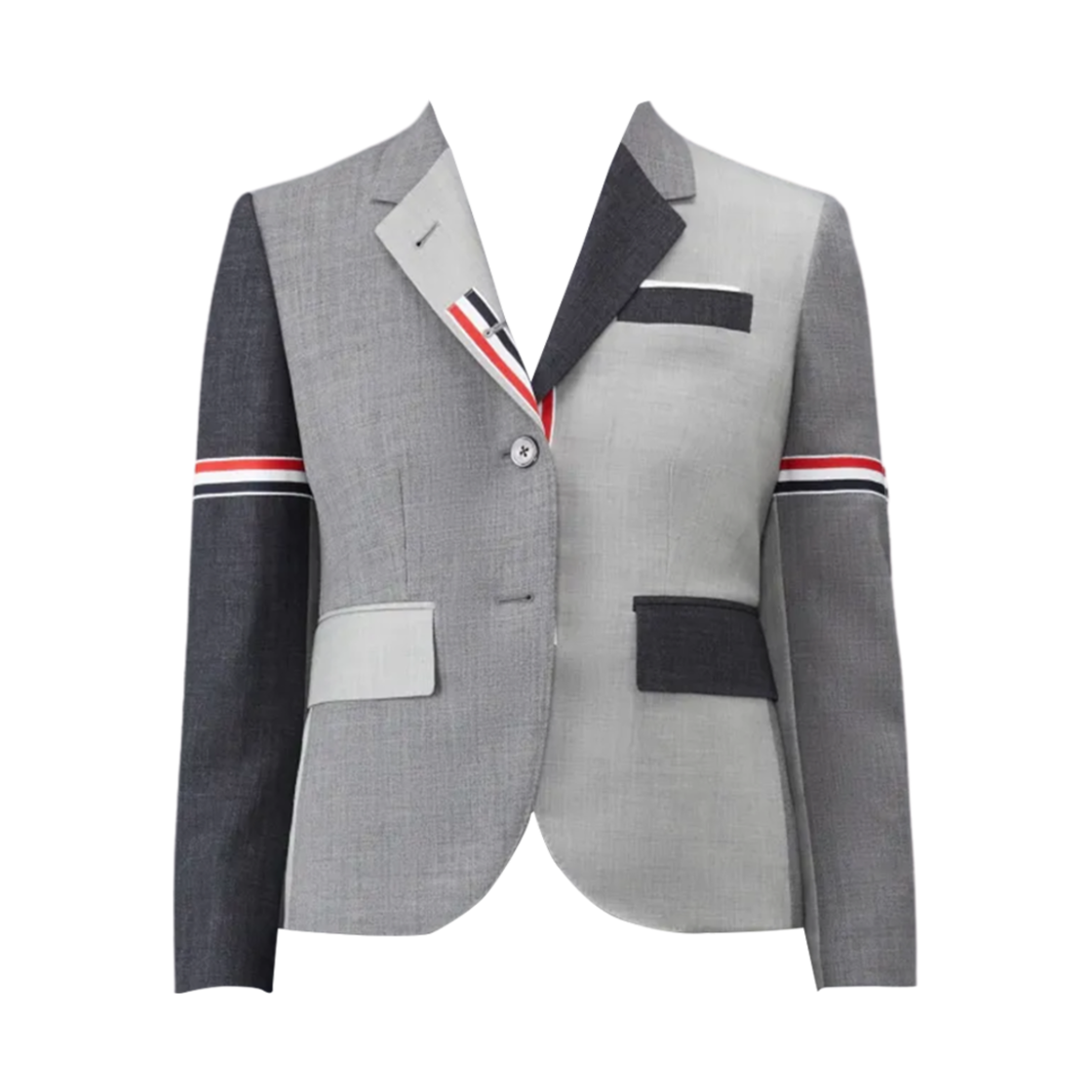 (W) 톰브라운 펀믹스 울 프레스코 하이 암홀 스포츠 코트 다크 그레이((W) Thom Browne Fun-Mix Wool Fresco High Armhole Sport Coat Dark Grey)