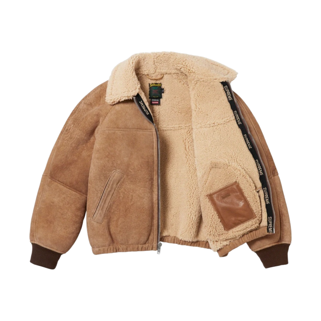 슈프림 x 쇼트 셔링 봄버 자켓 브라운 - 23FW(Supreme x Schott Shearling Bomber Jacket Brown - 23FW) - 2