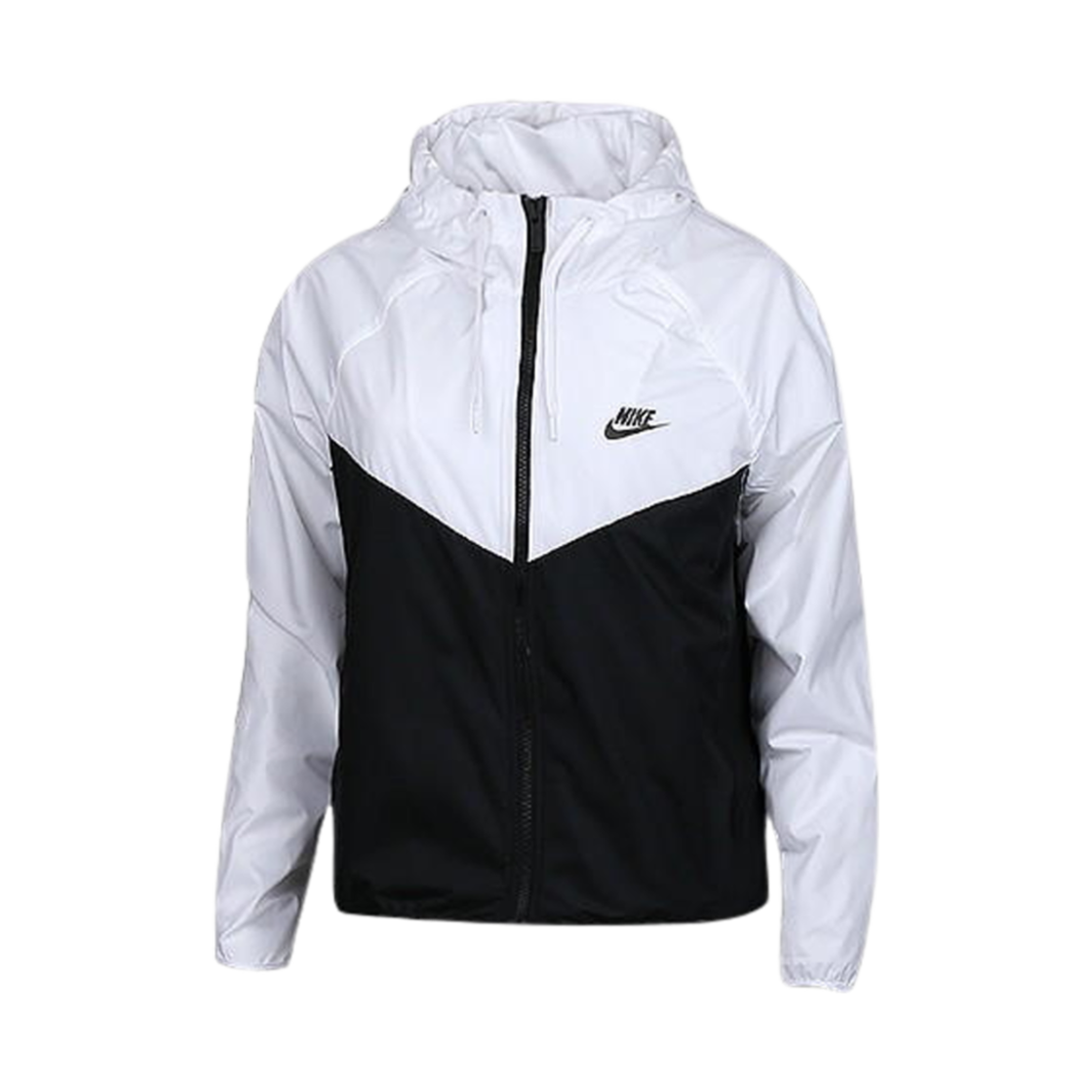 (W) 나이키 NSW 윈드러너 풀 집 후드 자켓 화이트 블랙 - 아시아((W) Nike NSW Windrunner Full Zip Hooded Jacket White Black - Asia)