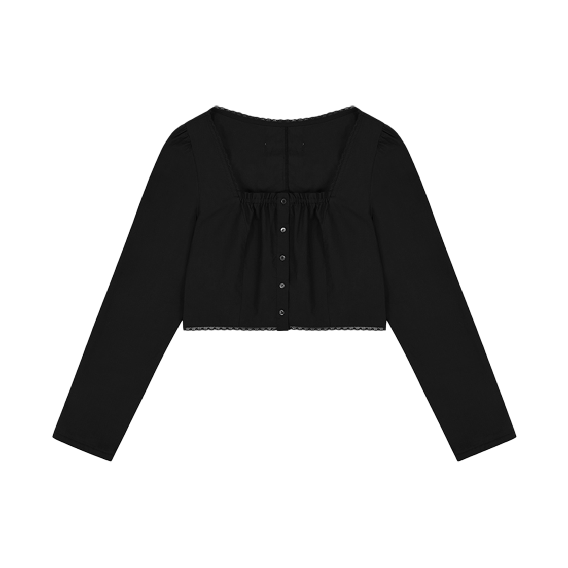 플레따 스퀘어 레이스 크롭 블라우스 블랙(FLETTA Square Lace Crop Blouse Black)