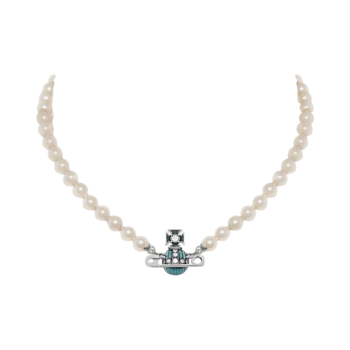 비비안 웨스트우드 키티 펄 네클리스 플래티넘 크리스탈 아쿠아 보헤미카(Vivienne Westwood Kitty Pearl Necklace Platinum Crystal Aqua Bohemica) - 1