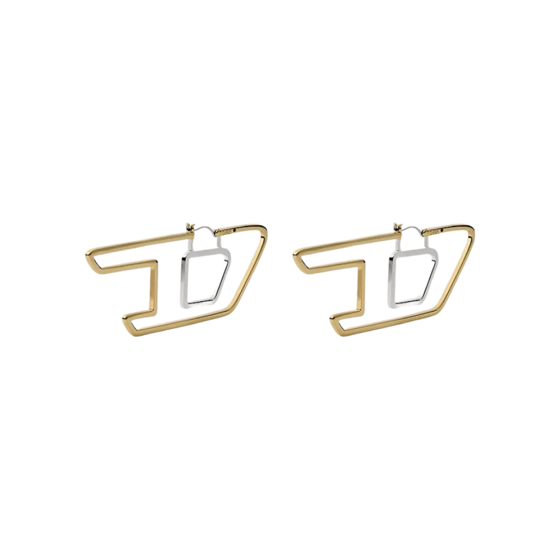 DX1364 Diesel Dx1364 Two-Tone Brass Hoop Earring Gold Silver