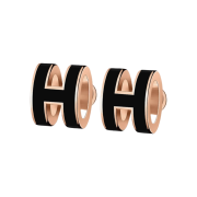 (W) Hermes Mini Pop H Earrings Rose Gold & Noir