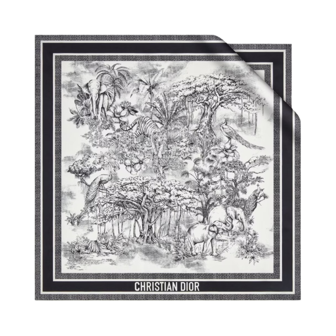 (W) 디올 트왈 드 주이 보야주 90 스퀘어 스카프 실크 트윌 화이트 블랙((W) Dior Toile De Jouy Voyage 90 Square Scarf Silk Twill White Black) - 1