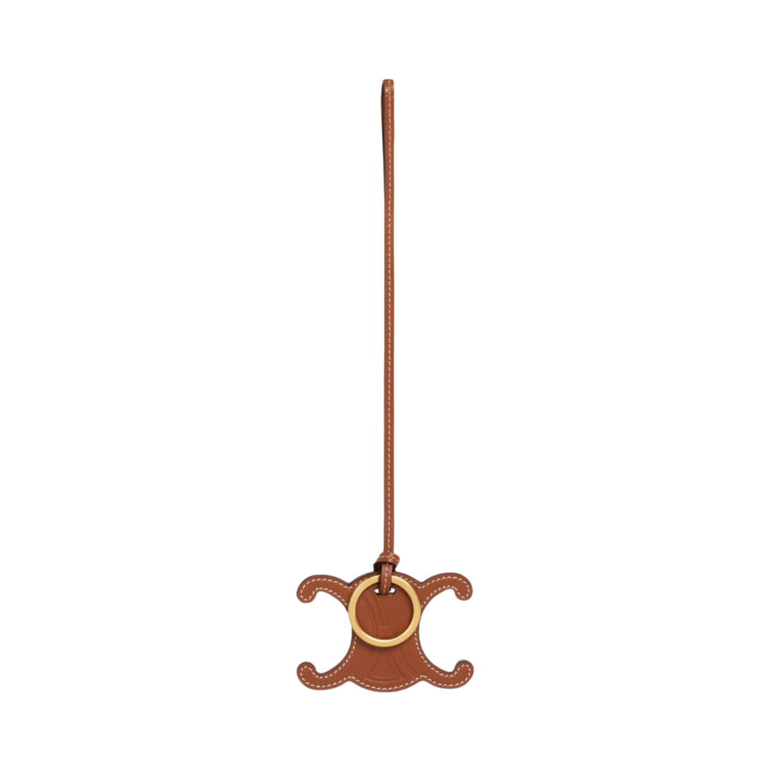 (W) 셀린느 스무스 카프스킨 골드 피니싱 트리옹프 키링 참 탄((W) Celine Triomphe Keyring Charm in Smooth Calfskin with Gold Finishing Tan)