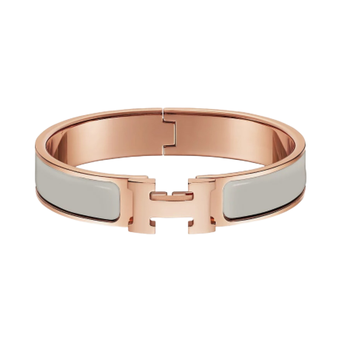 (W) 에르메스 클릭아슈 브레이슬릿 로즈 골드 하드웨어 & 그리 마카담((W) Hermes Clic H Bracelet Rose Gold & Gris Macadam) - 1