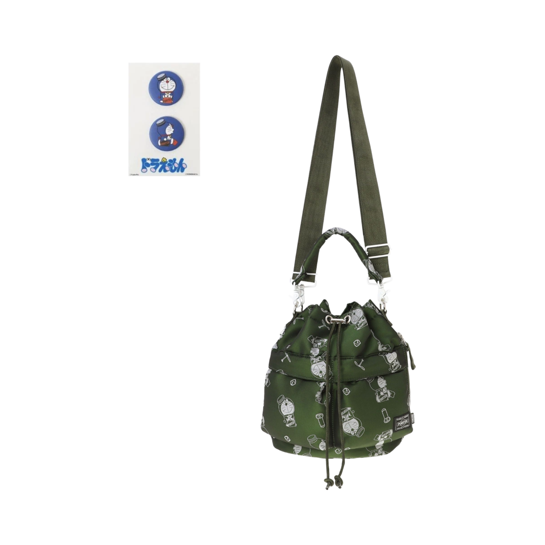포터 x 도라에몽 툴백 올리브 (오리지널 캔 뱃지 포함)(Porter x Doraemon Tool Bag Olive (With Original Can Badge)) - 1