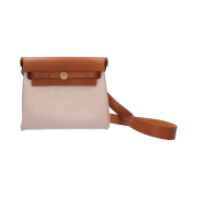 [S등급] Hermes Vintage Herbag 20 Bag Canvas Ecru Beige Fauve Gold W Engraved