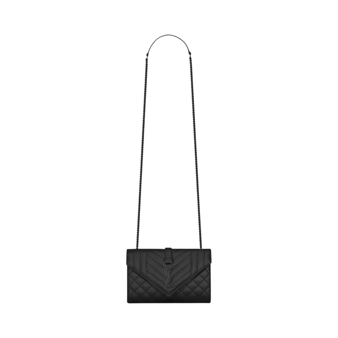 생로랑 엔벨로프 스몰 백 믹스 마틀라세 그레인 드 뿌드르 엠보스 레더 느와르