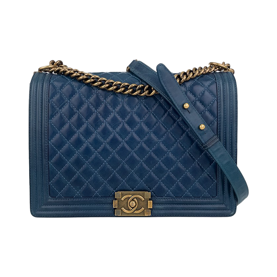 샤넬 보이백 맥시 딥블루 빈티지금장 카프스킨