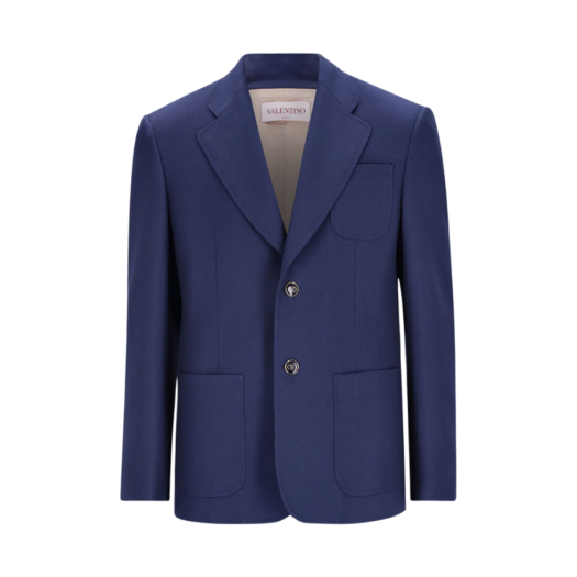 CEG959EBD51 Valentino Single Breasted Wool Gabardine Jacket Indigo