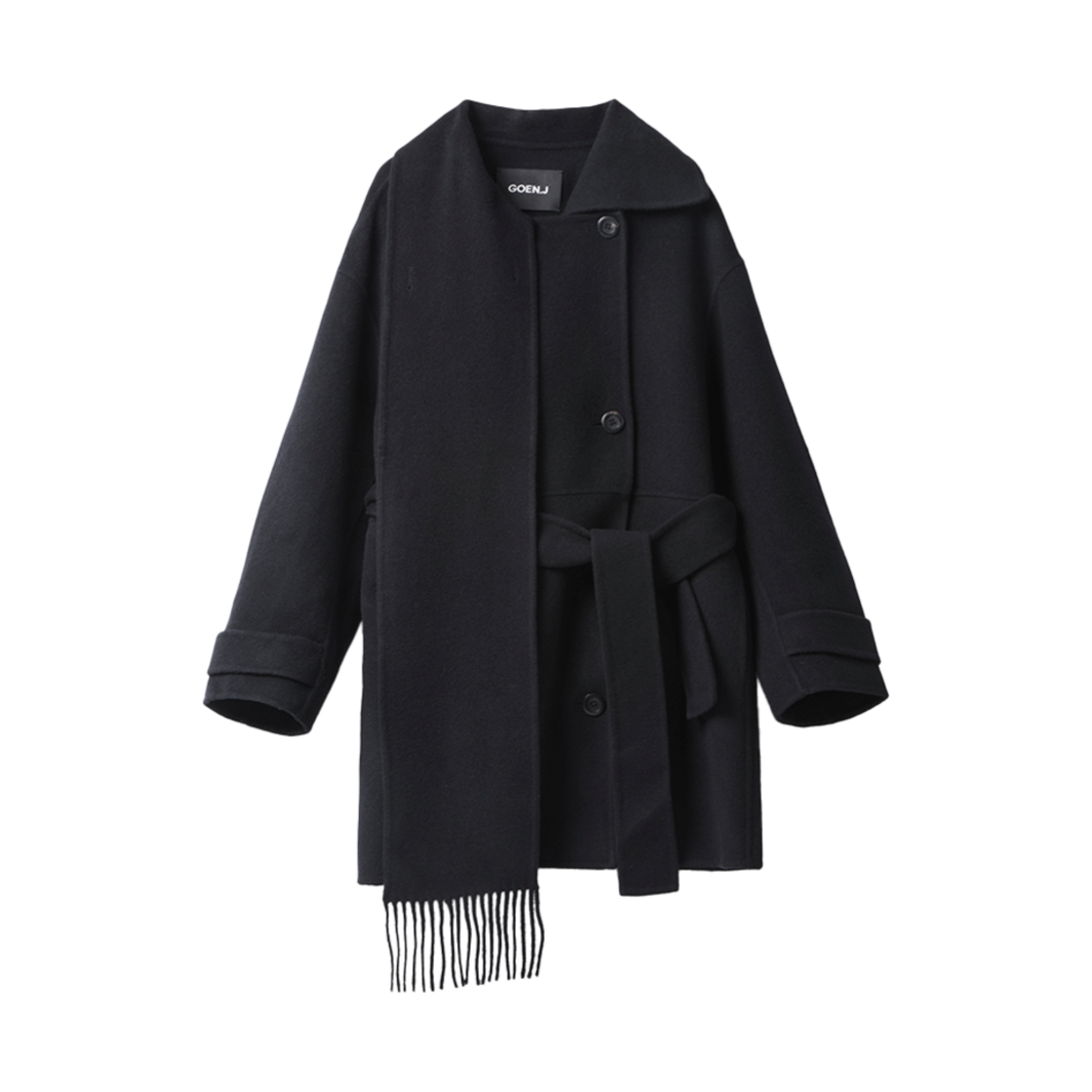 GJ24AW-JK02_02 GOEN.J Double Faced Wool Blend One Side Muffler Longline Jacket Navy