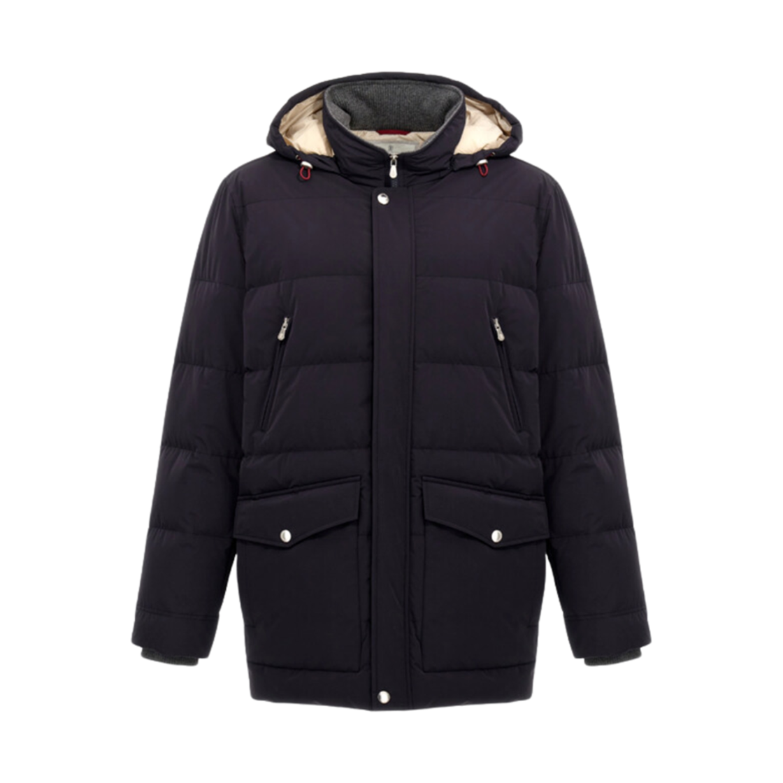 MM4911823-CZV03 Brunello Cucinelli Bonded Taffeta Down Jacket with Detachable Hood Blue