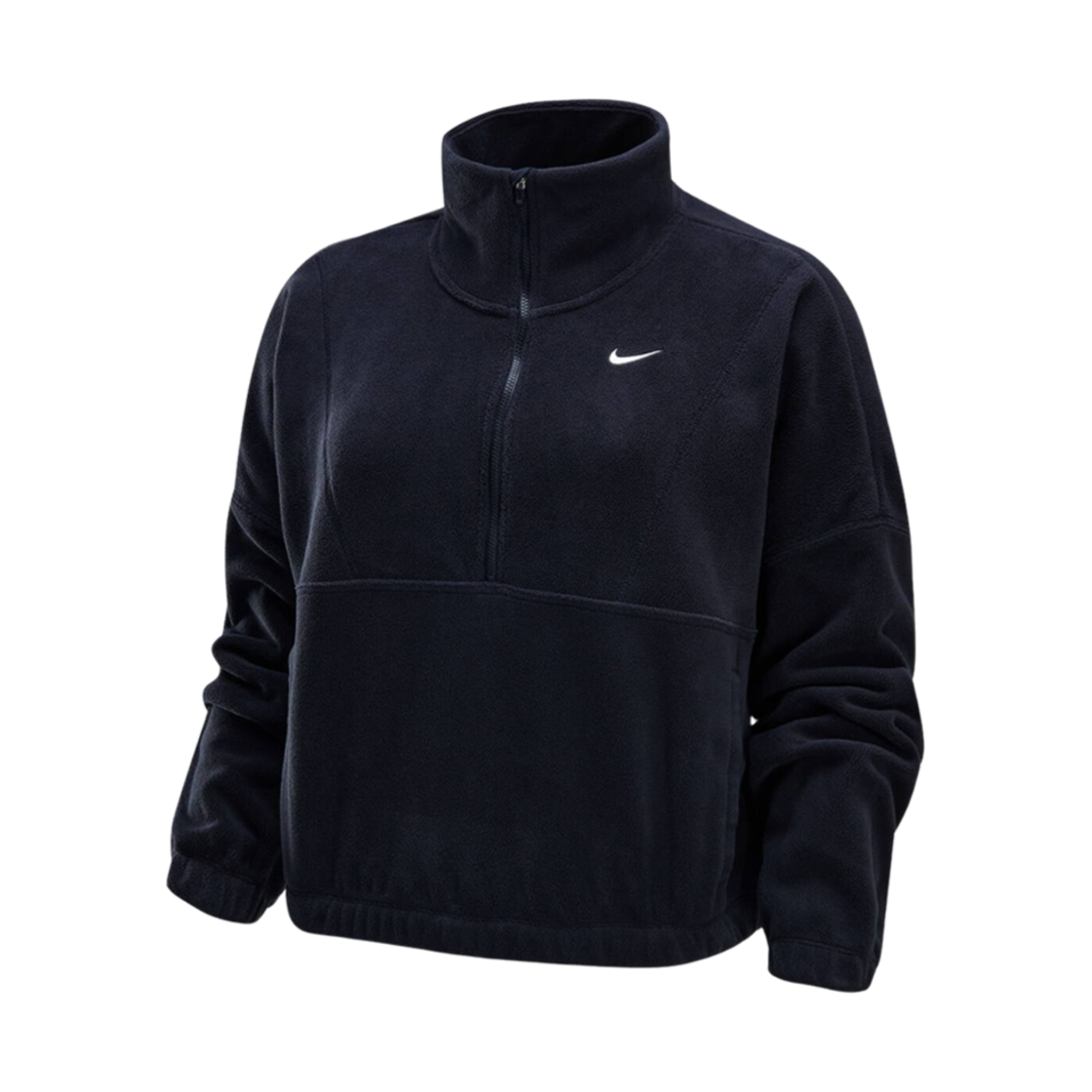 (W) 나이키 원 써마핏 오버사이즈 하프 집 플리스 탑 블랙 화이트 - 아시아((W) Nike One Therma-Fit Oversized Half Zip Fleece Top Black White - Asia) - 1