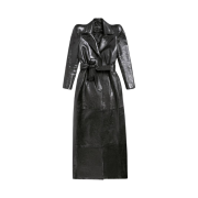 (W) Balenciaga Round Shoulder Maxi Trench Coat Black