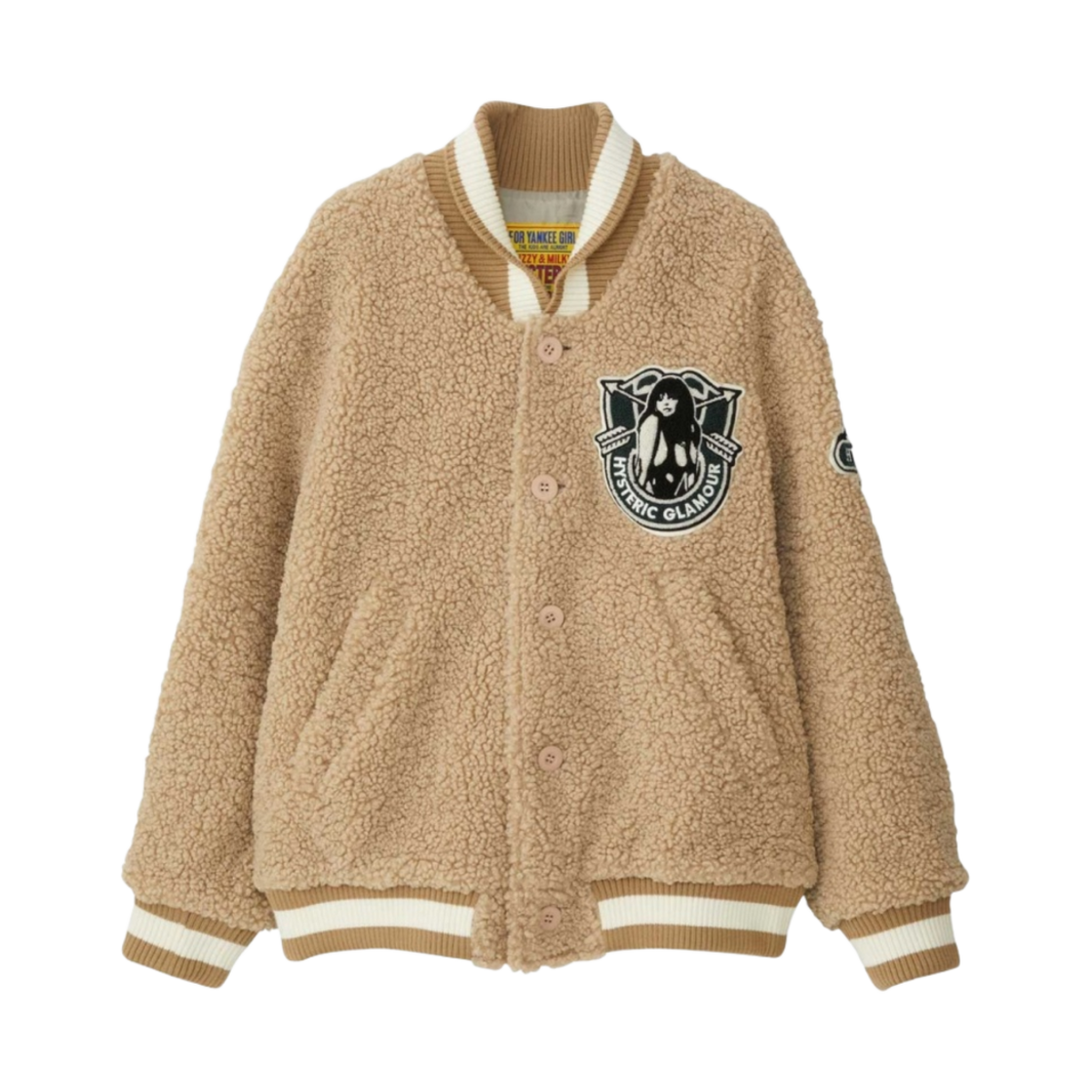 (W) 히스테릭 글래머 히스테릭 칼리지 엠블럼 스타디움 자켓 베이지((W) Hysteric Glamour Hysteric College Emblem Stadium Jacket Beige) - 1