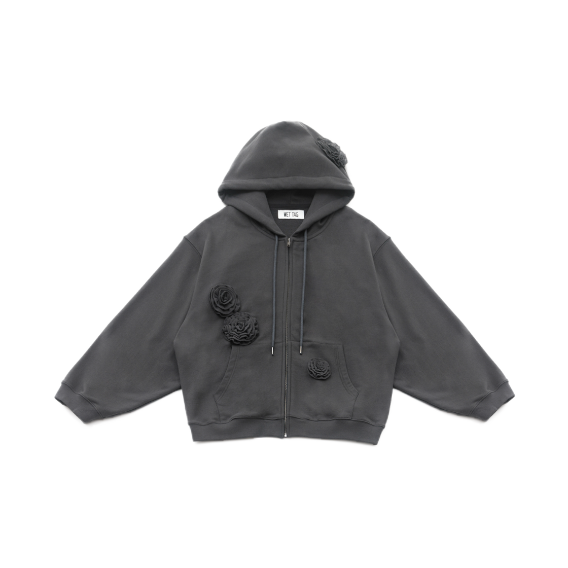 웻태그 플라워 패치드 후드집업 차콜
