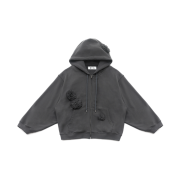 WET TAG Flower Patched Zip Up Hoodie Charcoal