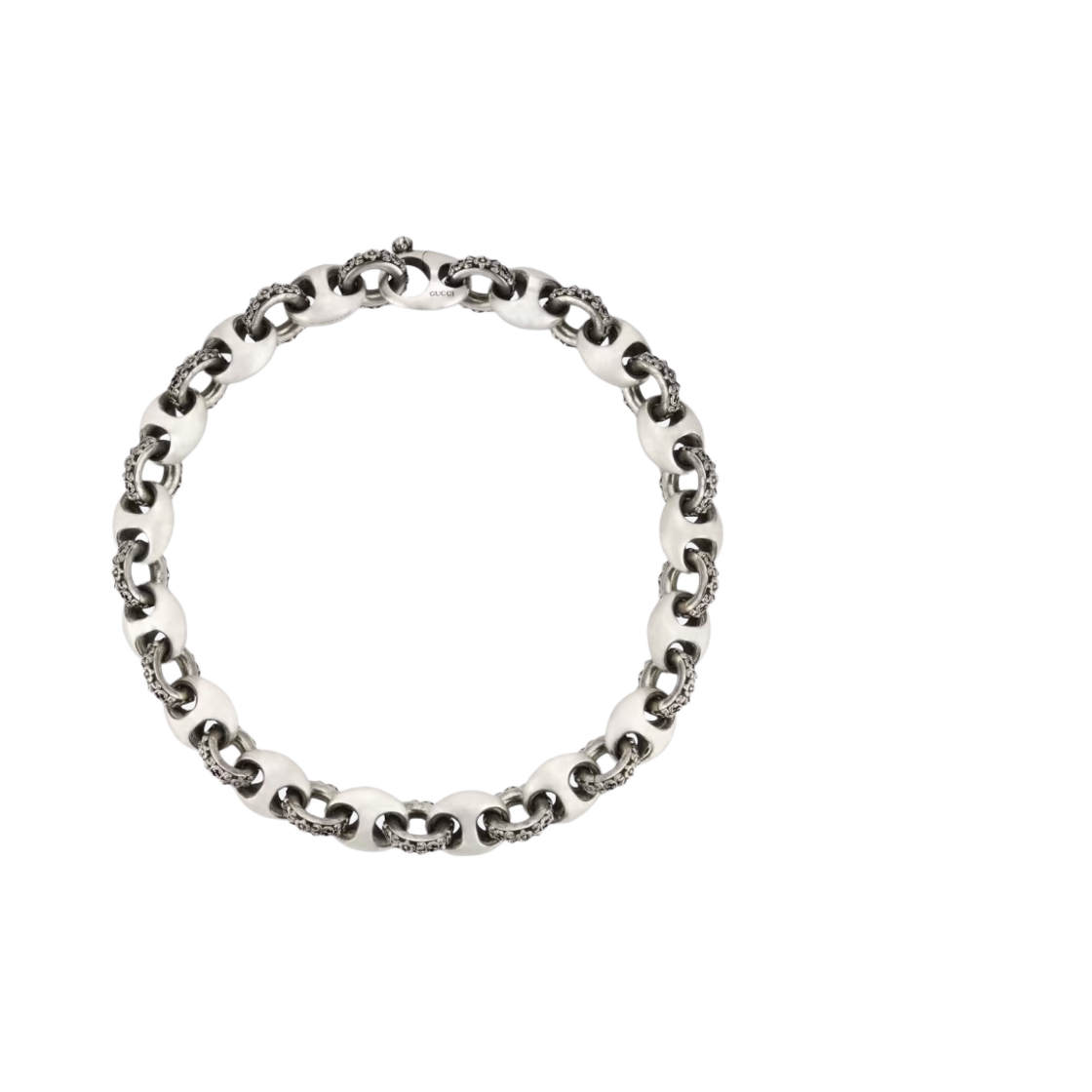 구찌 인터로킹 G 마리나 체인 네클리스 실버 에이지드 피니쉬(Gucci Interlocking G Marina Chain Necklace Silver Aged Finish) - 1