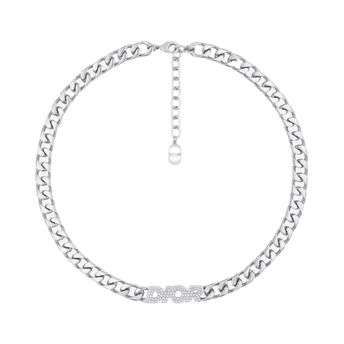 디올 이탈릭 체인 링크 네클리스 실버 피니쉬 브래스 화이트 크리스탈(Dior Italic Chain Link Necklace Silver Finish Brass White Crystals) - 1