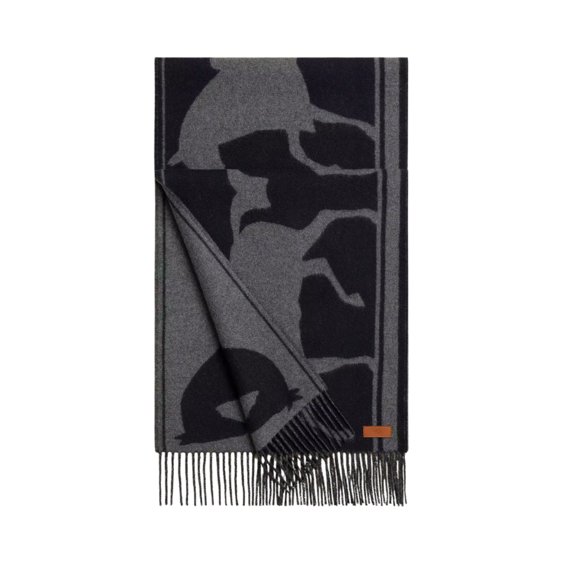 H259141S03 (W) Hermes Casaque Tete a Queue Muffler Marine Anthracite Chine