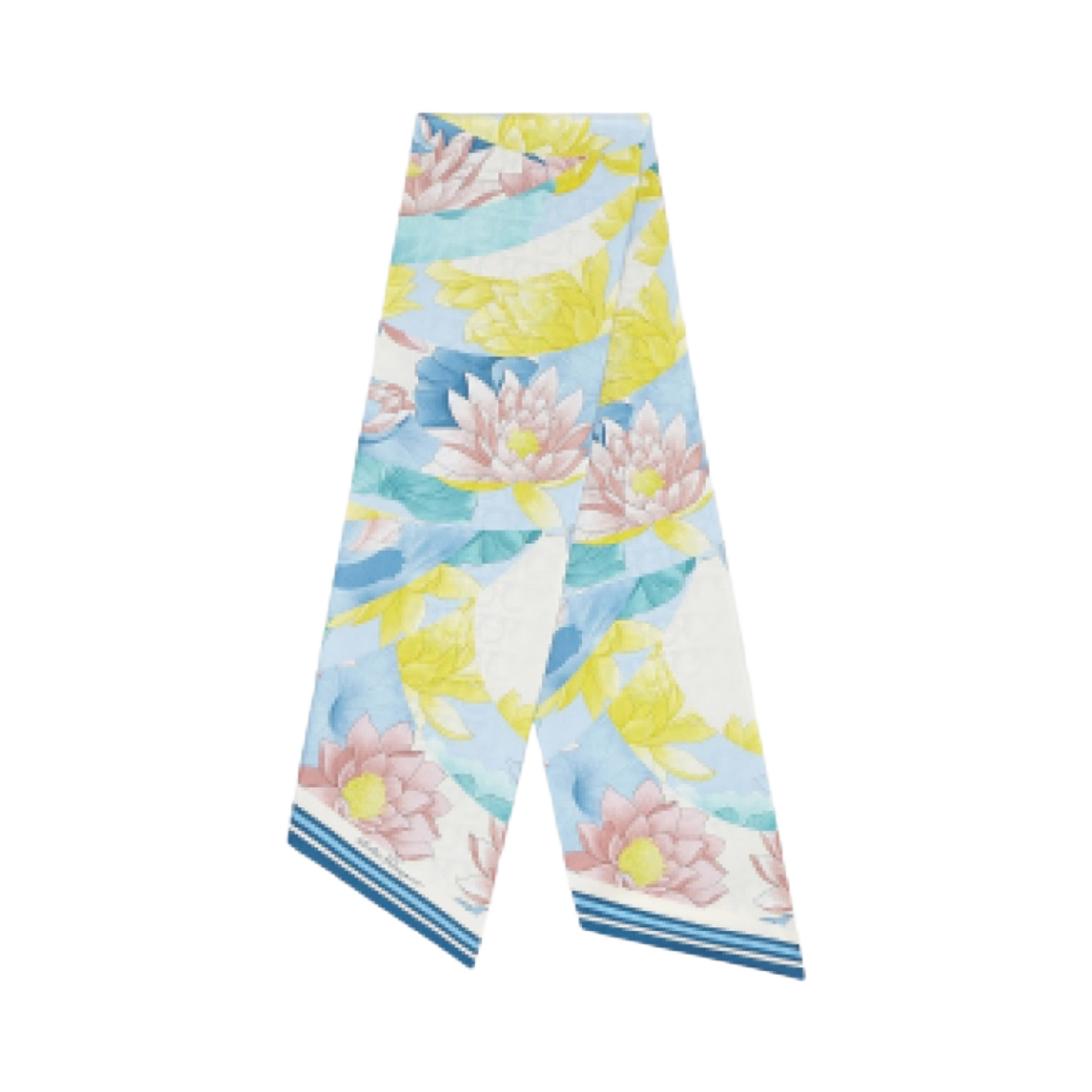 (W) 페라가모 수련 프린트 트윌리 밴드 라이트 블루 옐로우((W) Ferragamo Water Lilies Print Twilly Band Light Blue Yellow) - 1