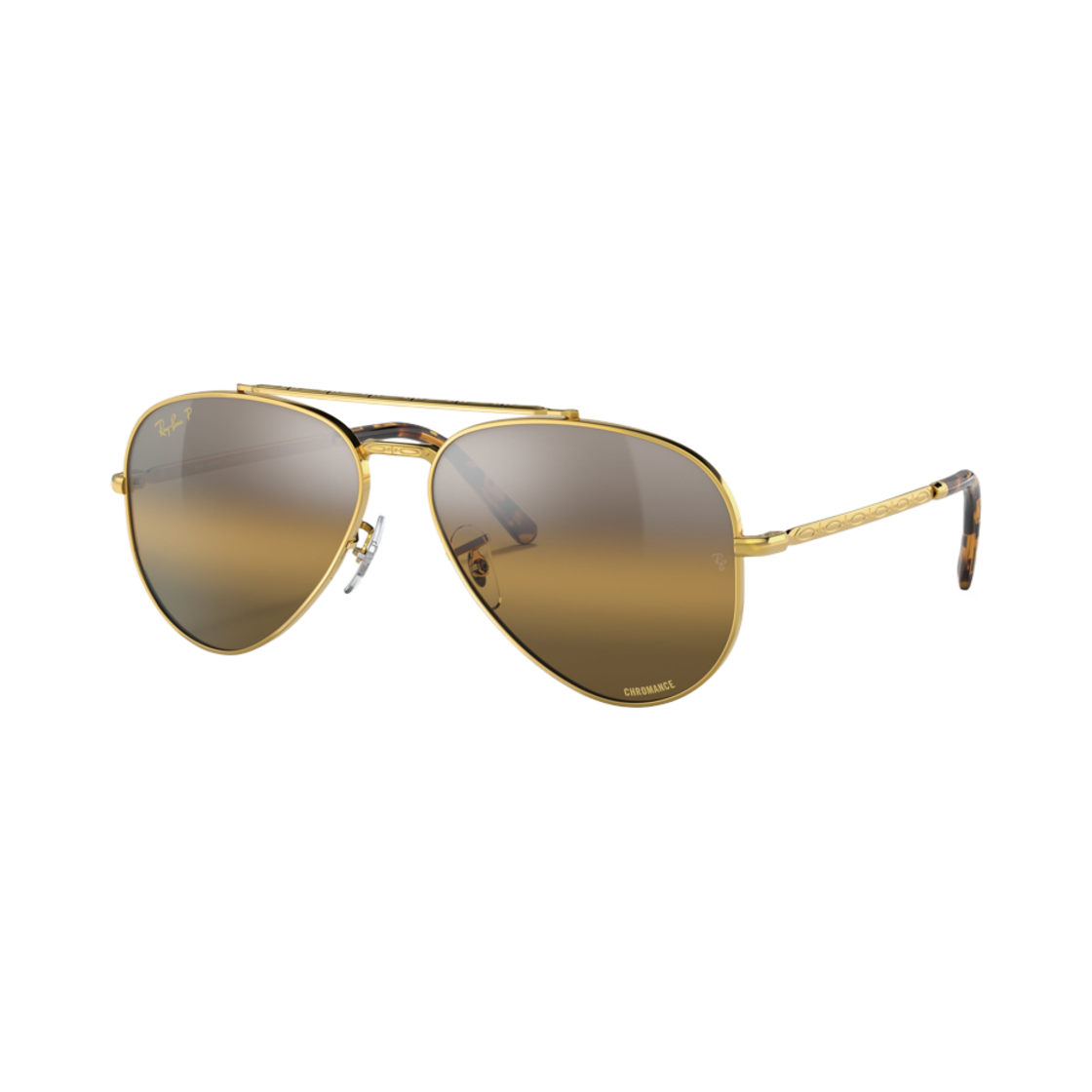 RB3625-9196G5 Ray-Ban New Aviator Polished Gold Frame Silver Brown Chromance Lenses