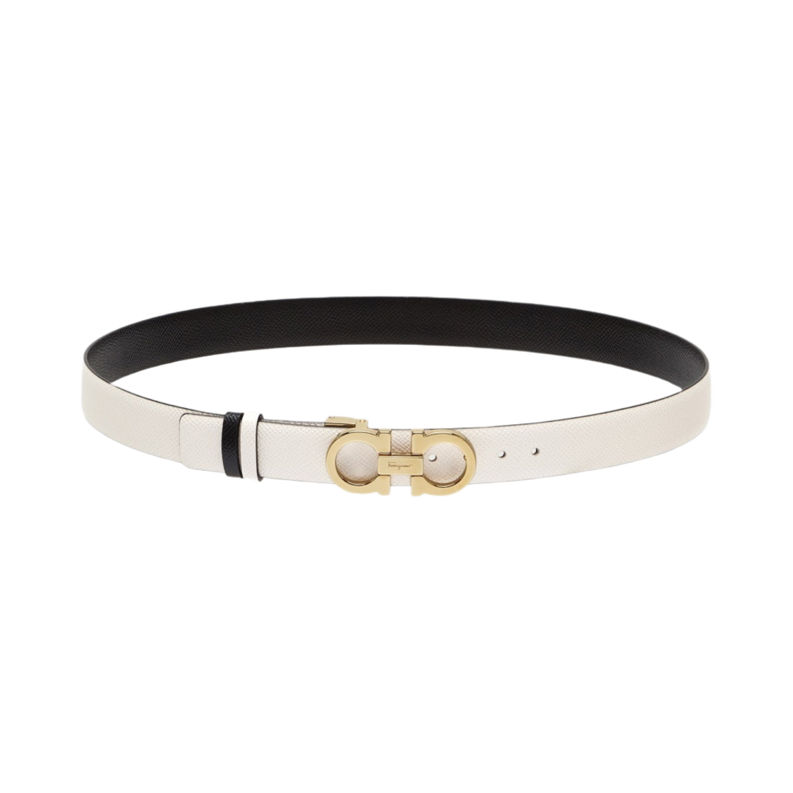23A565-741534 (W) Ferragamo Reversible Adjustable Gancini Belt Bone Black