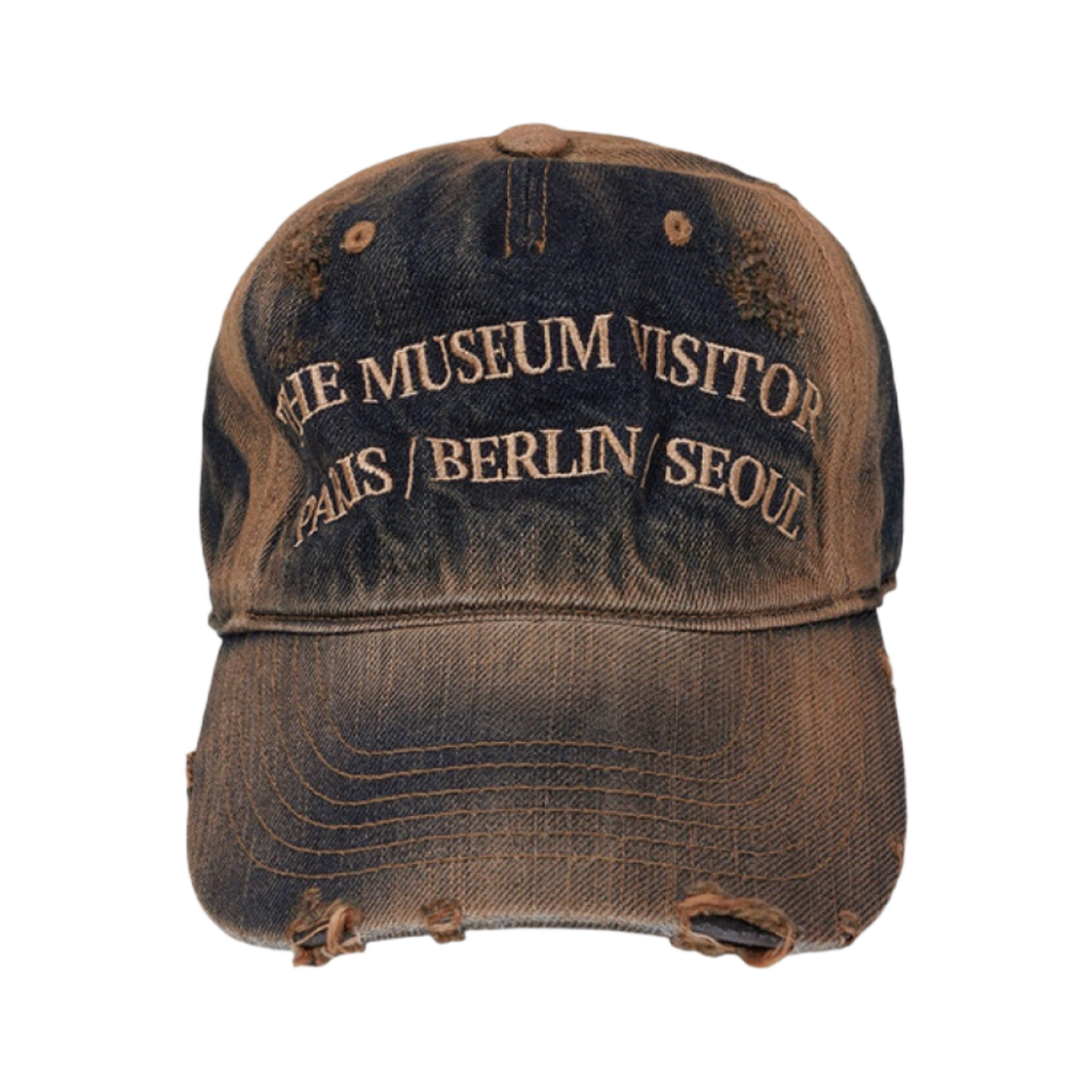 더뮤지엄비지터 워시드 데님 볼캡 옐로우 블루(The Museum Visitor Washed Denim Ball Cap Yellow Blue)