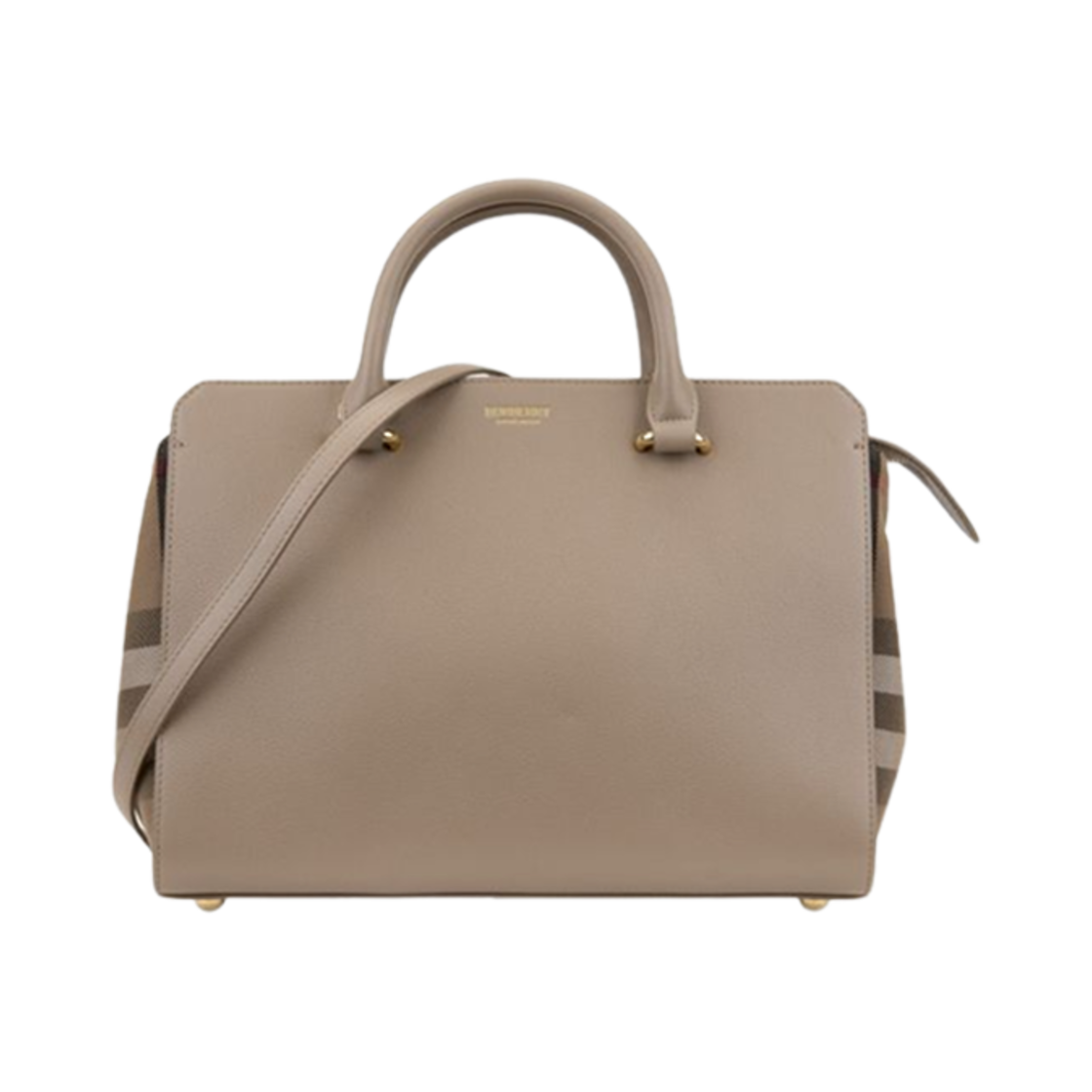 8084484 Burberry Small Banwell Two Way Check Tote Bag Chestnut Beige