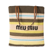 Miu Miu Raffia-Effect Woven Tote Bag Tundra Lemon Yellow Natural