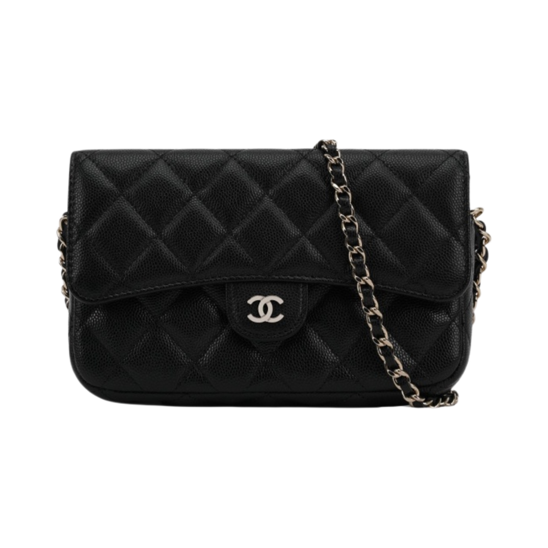 샤넬 클래식 체인 플랩 폰 홀더 그레인드 카프스킨 & 골드 메탈 블랙(Chanel Flap Phone Holder with Classic Chain Grained Calfskin & Gold Black)
