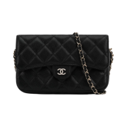 Chanel Flap Phone Holder with Classic Chain Grained Calfskin & Gold Black