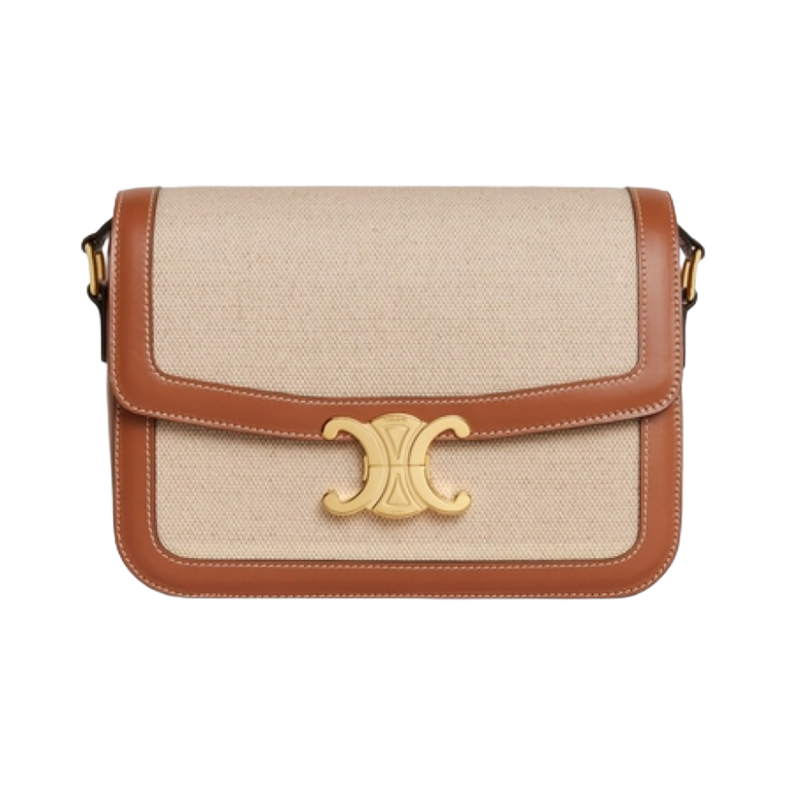191242EGC-02NT Celine Classique Triomphe Bag in Textile and Calfskin Natural Tan