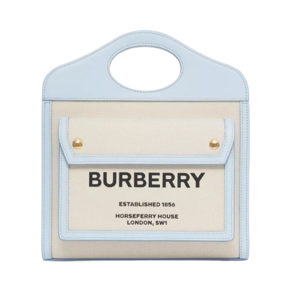 버버리 미니 투톤 캔버스 레더 포켓백 내츄럴 페일 블루(Burberry Mini Two-tone Canvas and Leather Pocket Bag Natural Pale Blue) - 1
