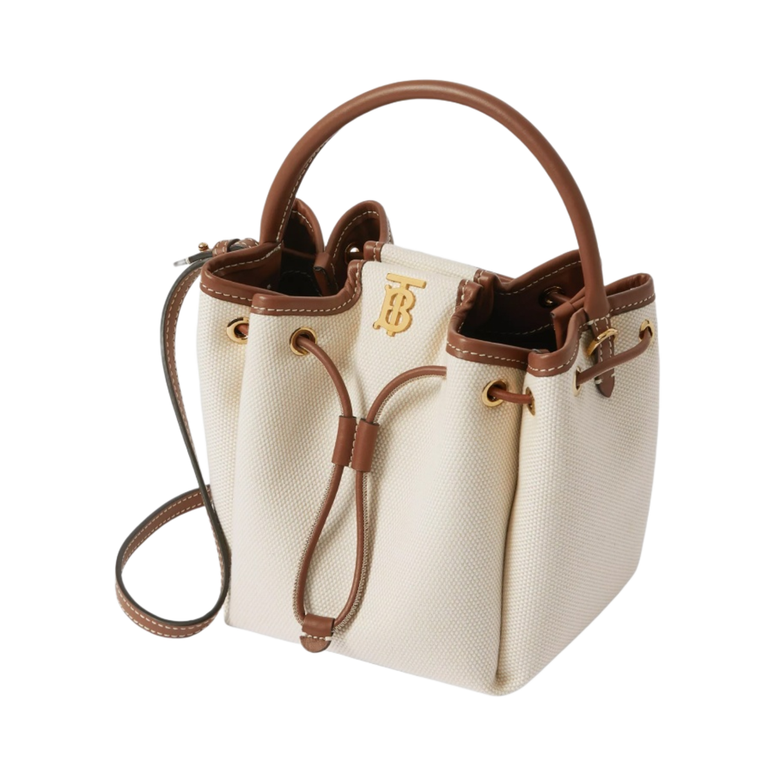버버리 모노그램 모티프 캔버스 레더 버킷백 에크루 탄(Burberry Monogram Motif Canvas and Leather Bucket Bag Ecru Tan) - 2