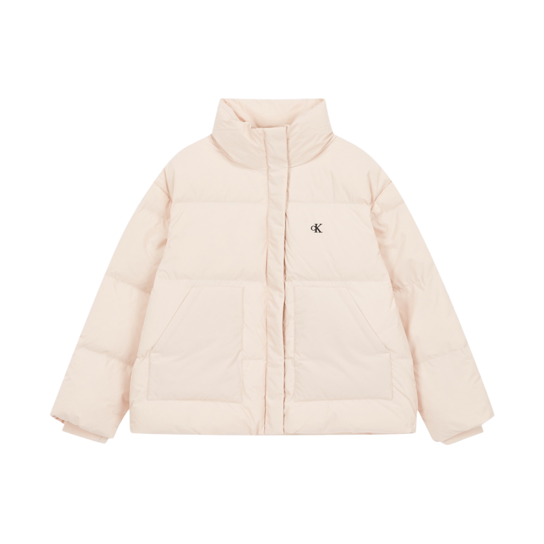 J221163ABJ (W) Calvin Klein Jeans Short Length Stand Collar Puffer Pink Beige