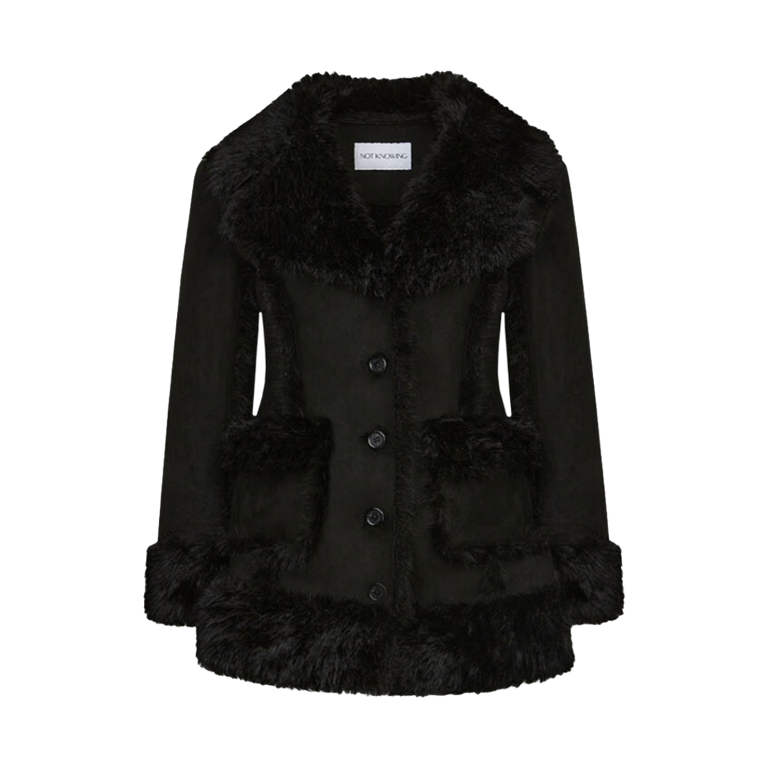 NK4FOT07 Notknowing Hourglass Mouton Fur Coat Black