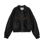 (W) Matin Kim Pocket Point Washed Leather Jumper Black